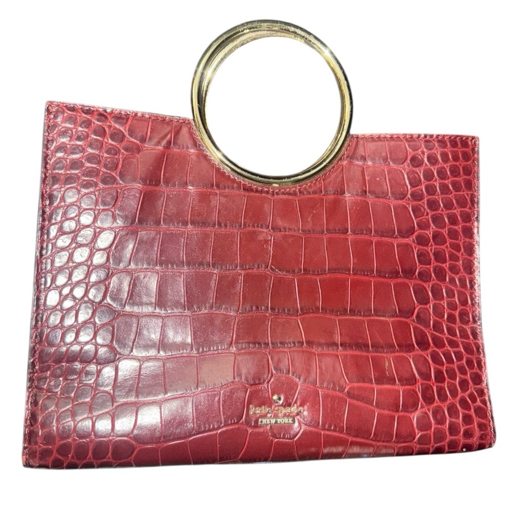 KATE SPADE NEW YORK SAM MEDIUM CROC-EMBOSSED BRACELET SATCHEL BAG IN BURGUNDY